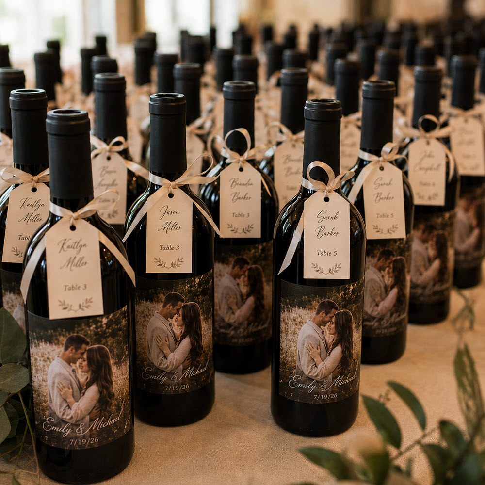 Wedding favor wine with photo labels
